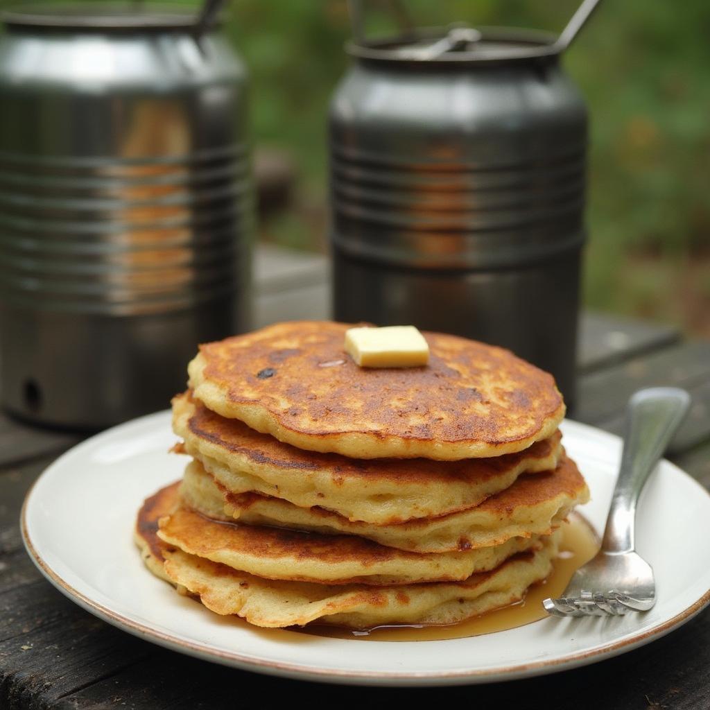 Fluffy Pancakes Cooked on a Can Cooker while Camping