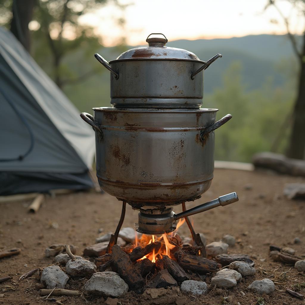 Setting up a Can Cooker at a Campsite