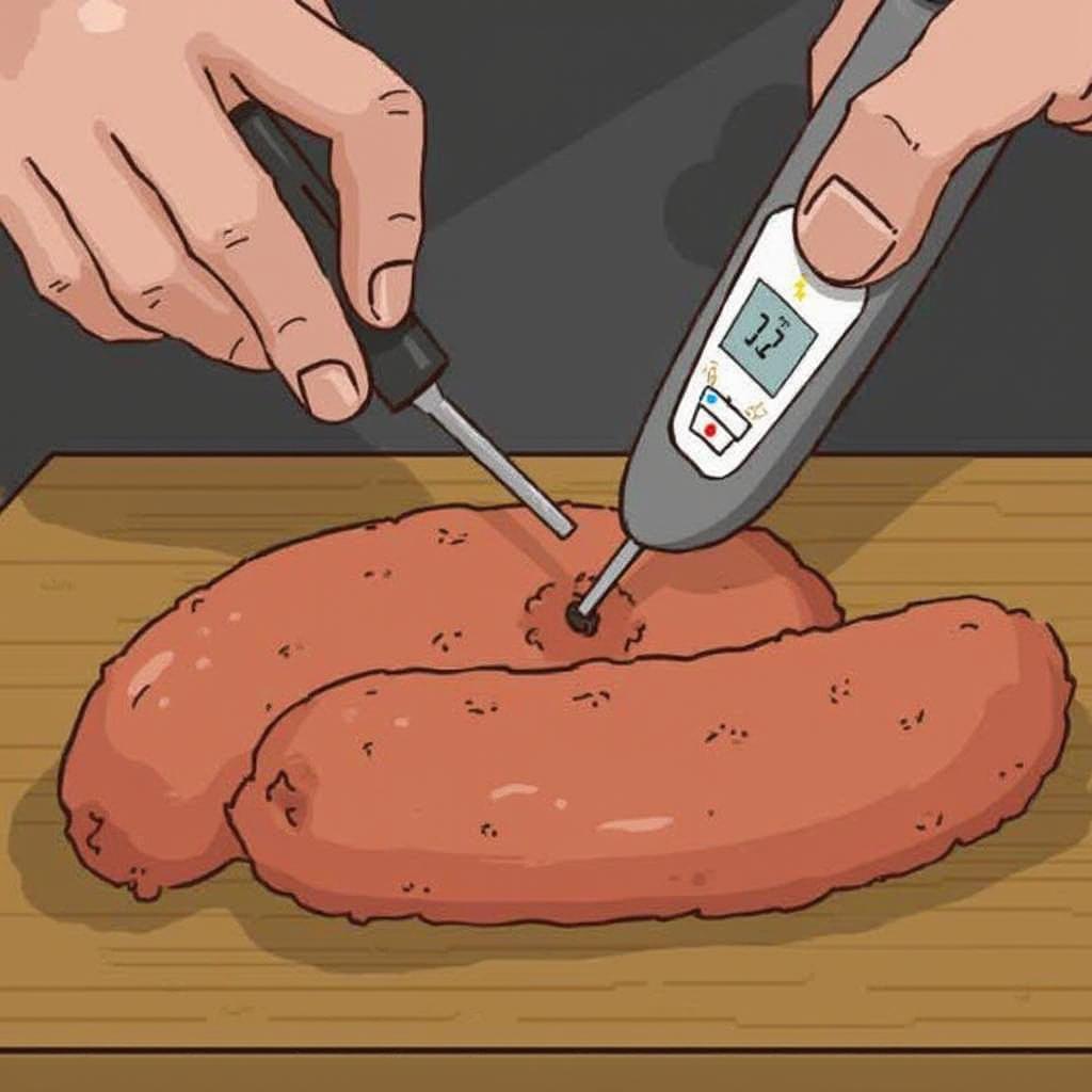 Checking Sausage Internal Temperature with a Thermometer