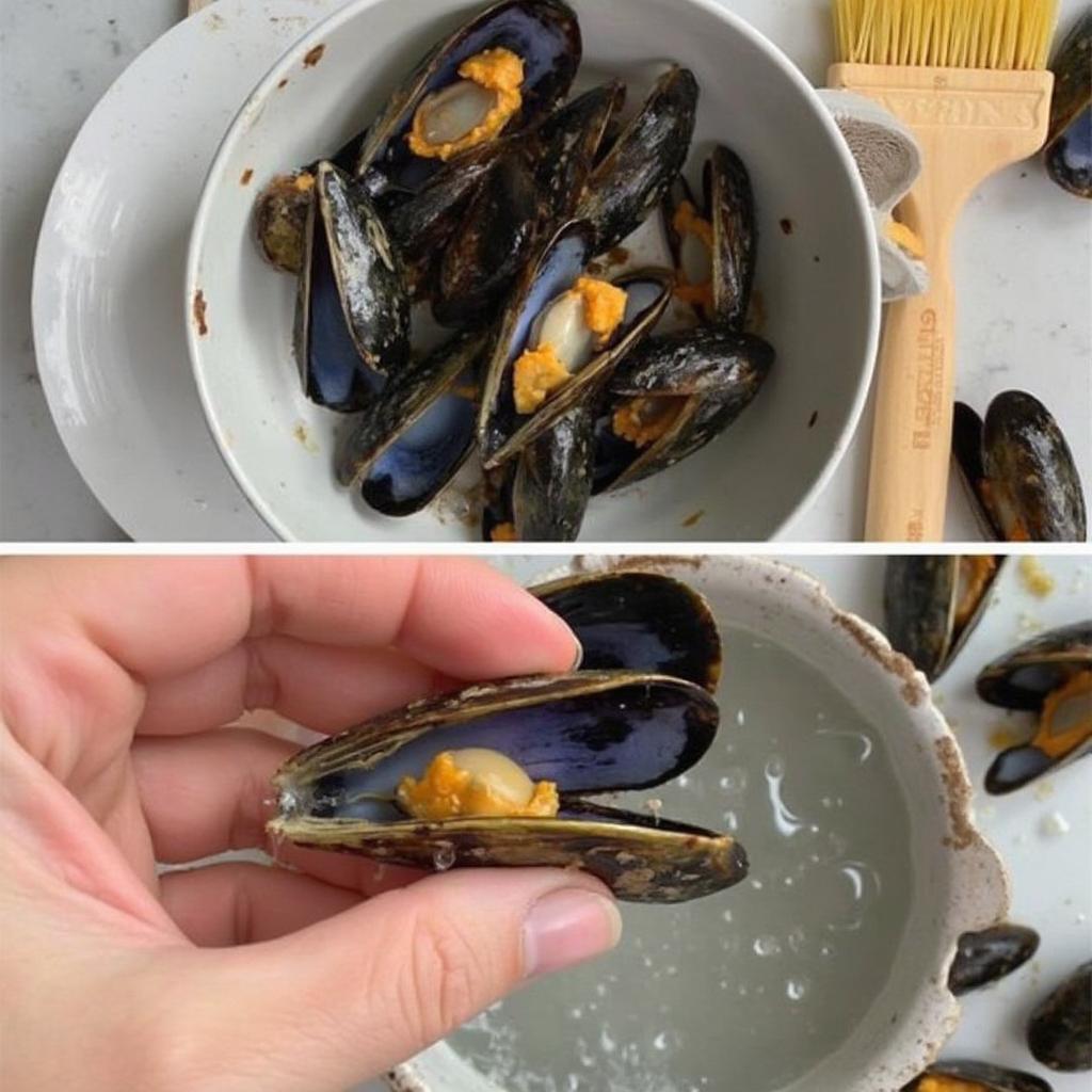 De-bearding and cleaning fresh mussels