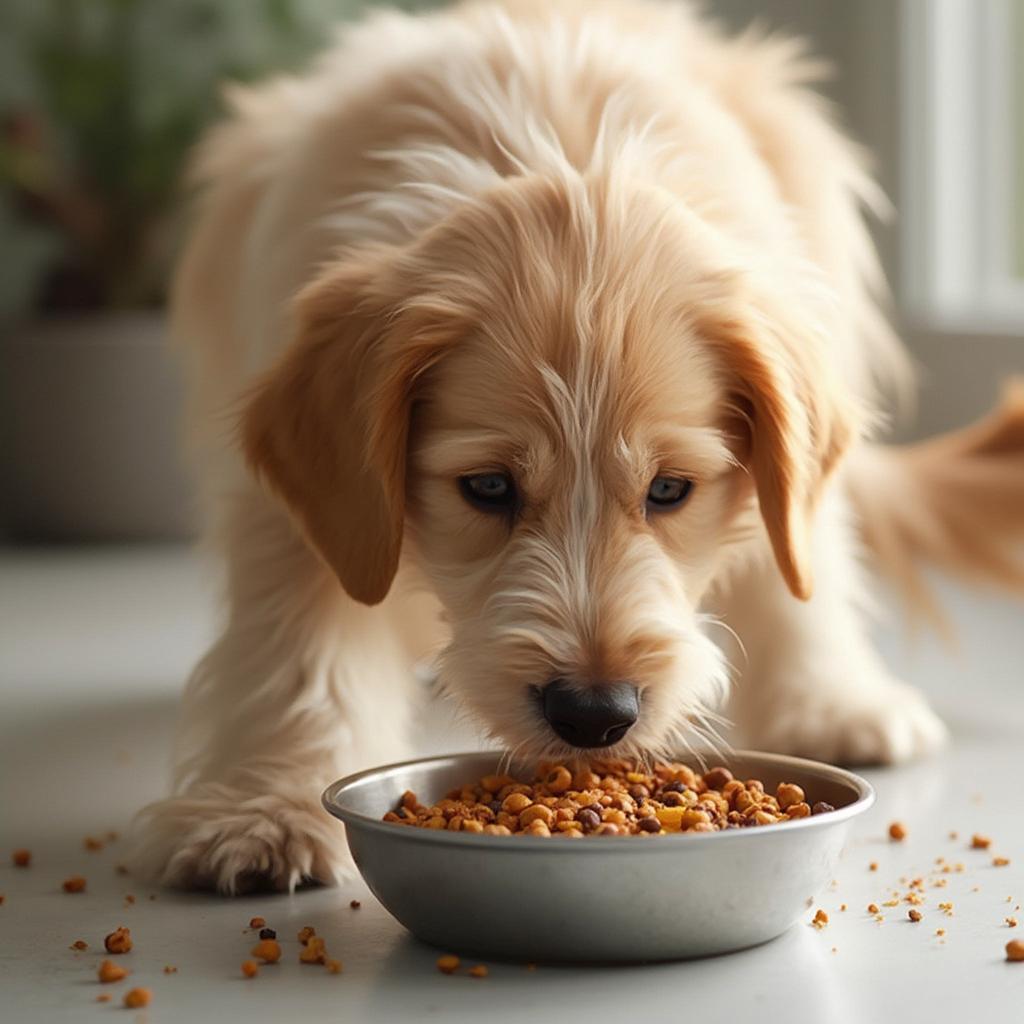 Dog Enjoying a Balanced Meal from a Bowl