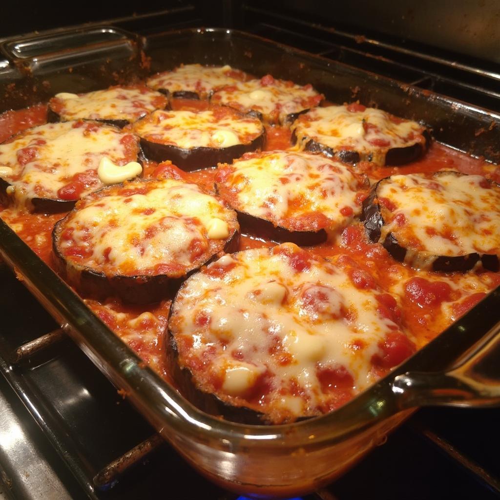 Eggplant Parmesan Baking in the Oven