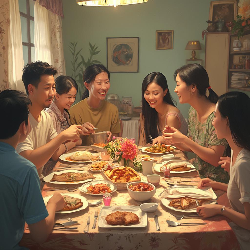 A family enjoying a healthy meal together around a dining table.