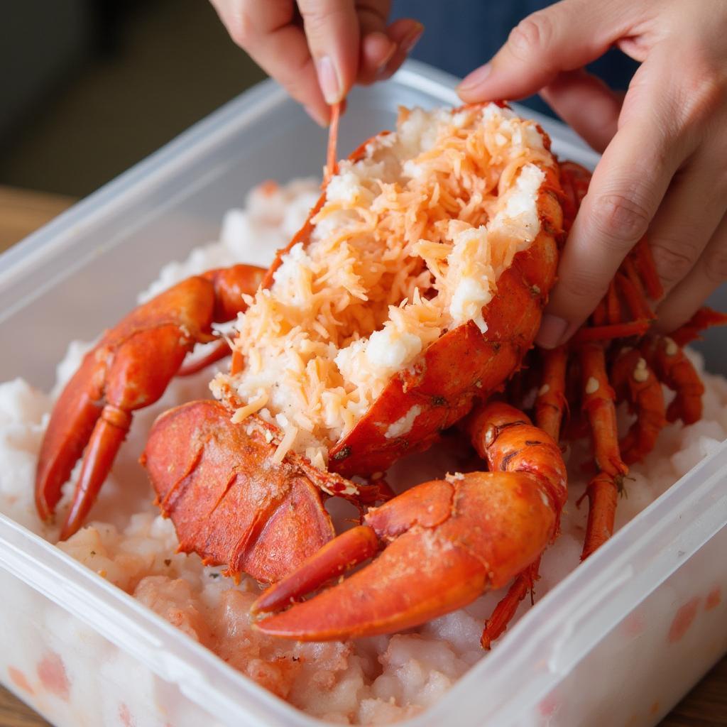 Preparing Cooked Lobster Meat for Freezing