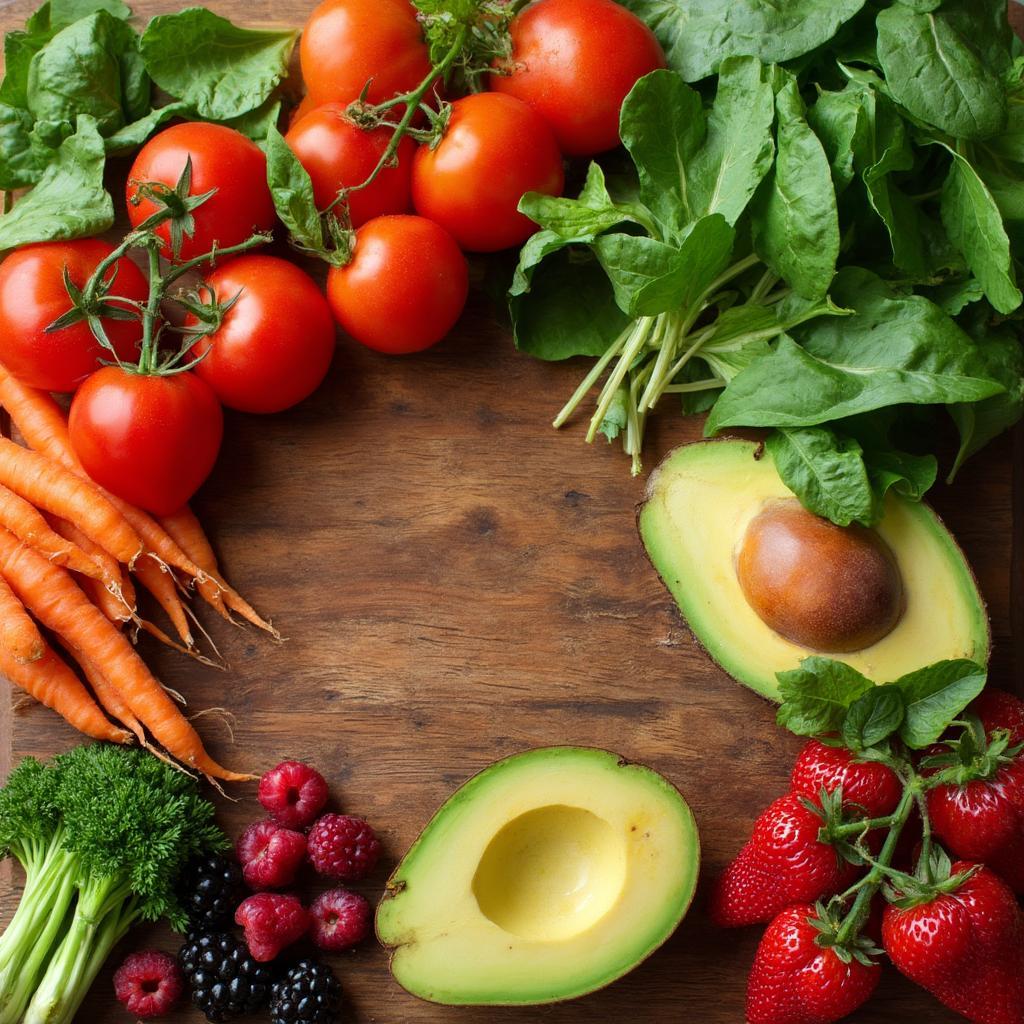 Assortment of colorful fresh vegetables and fruits on a kitchen counter, ready for cooking.