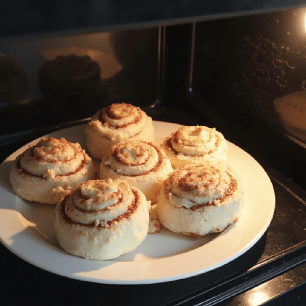 Frozen Cinnamon Rolls being Microwaved