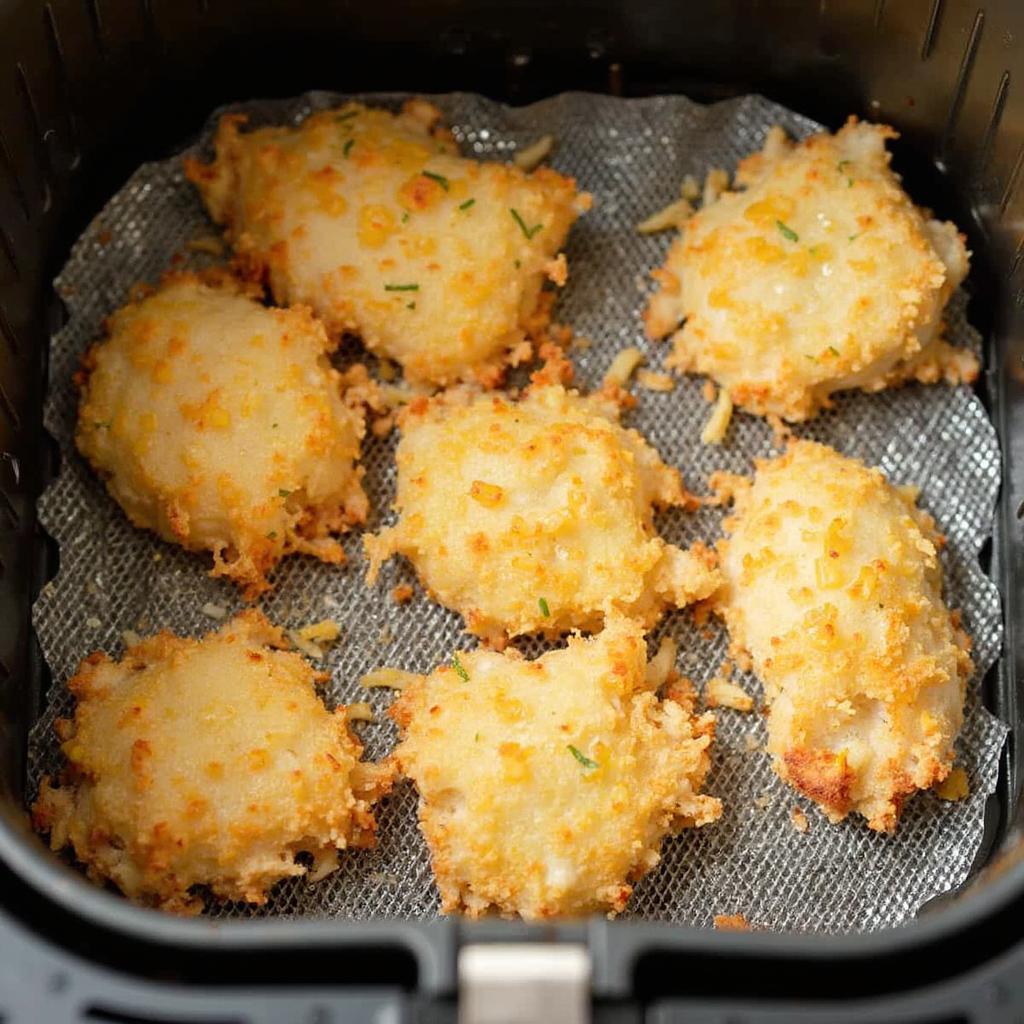 Frozen hash browns arranged in an air fryer basket