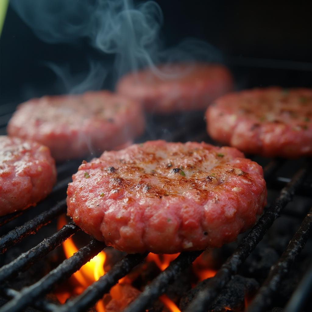 Grilling frozen hamburger patties on a gas grill