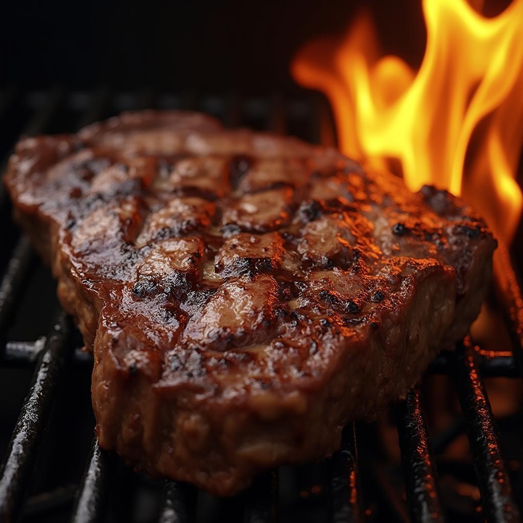 Grilling a ribeye steak on a gas grill to achieve a perfect sear.