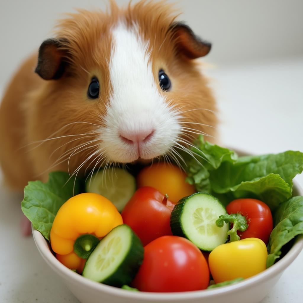 Guinea pig enjoying vegetables