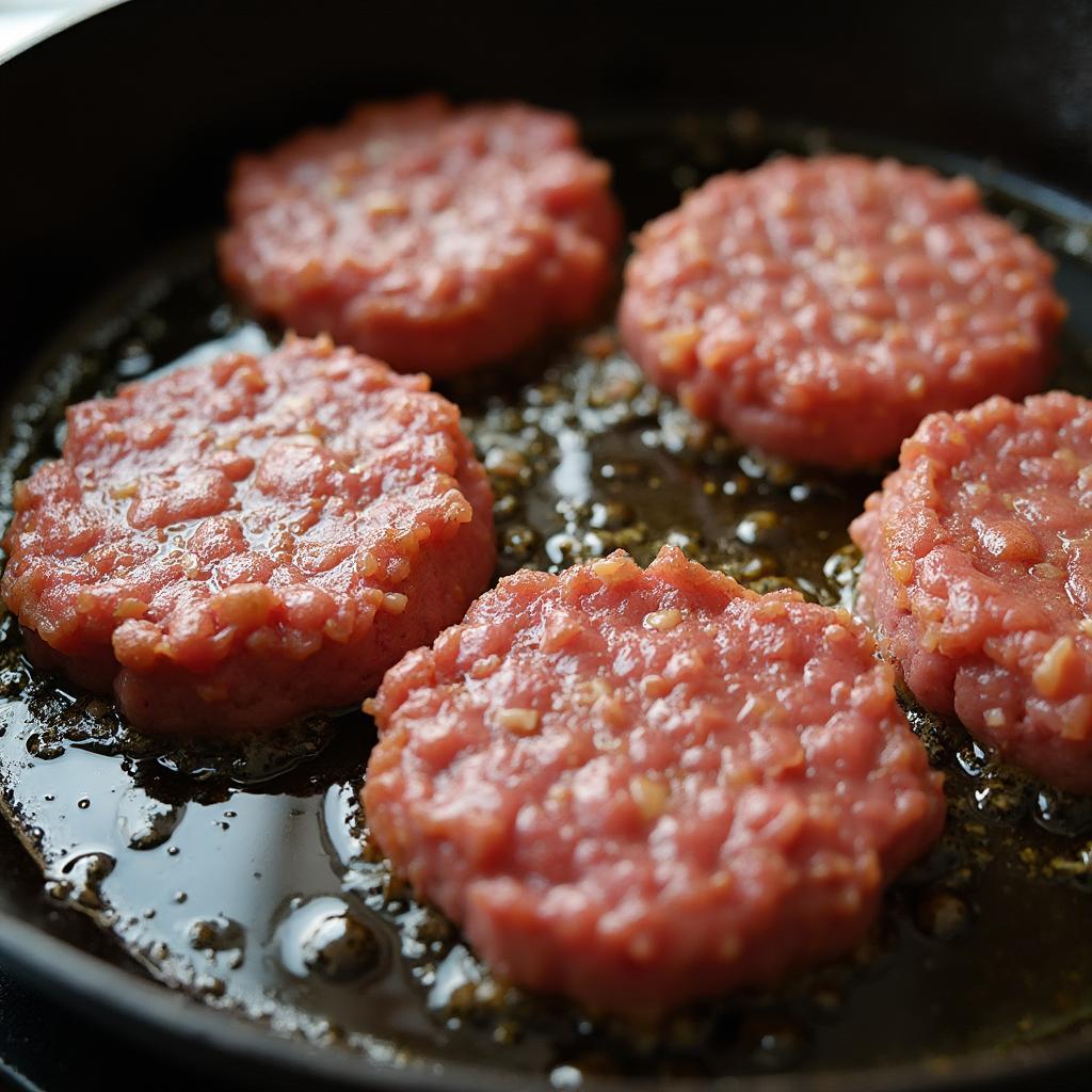 Pan-frying Frozen Burger Patties on a Skillet