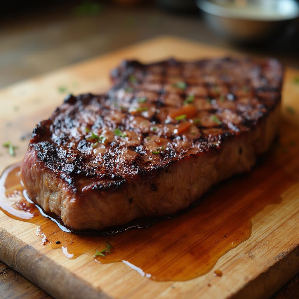 Resting a grilled ribeye steak on a cutting board.