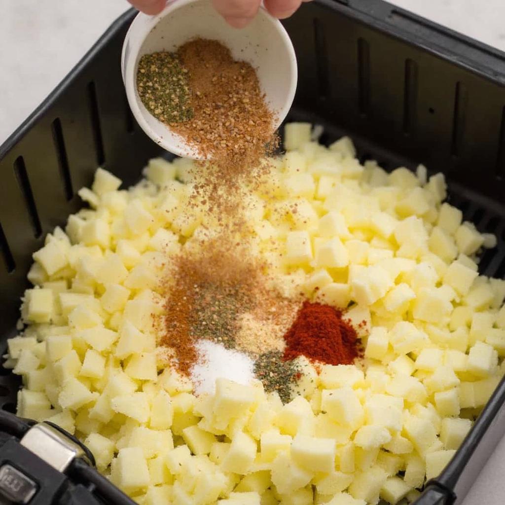 Seasoning hash browns with various spices