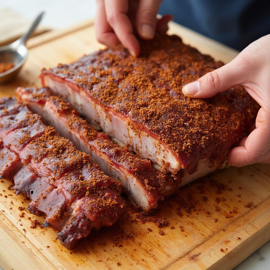 Applying Dry Rub to St. Louis Ribs