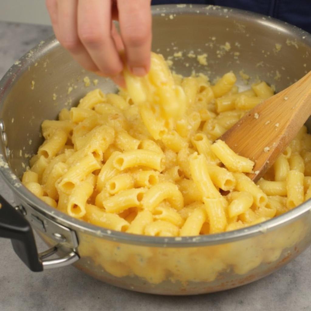 Stirring Kraft Mac and Cheese After Microwaving