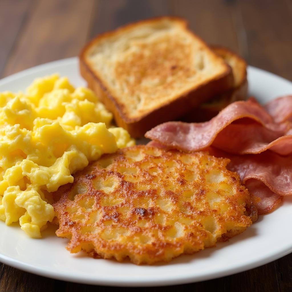 Air fryer hash browns on a breakfast plate