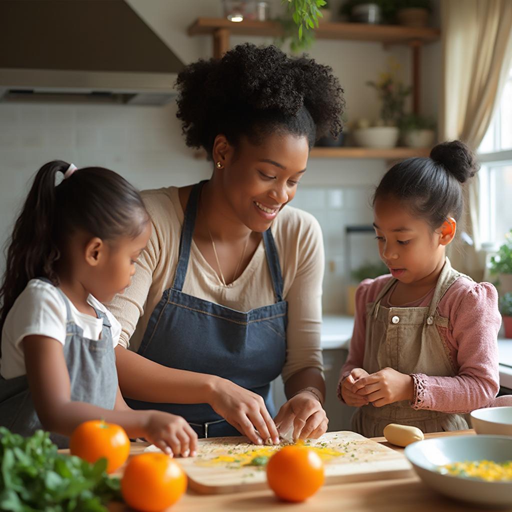 A.J. Cook Cooking with Her Children