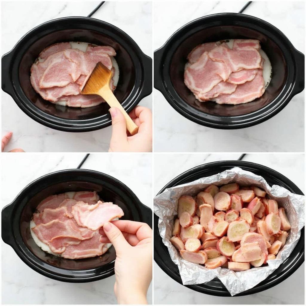 Arranging Bacon Slices in Slow Cooker