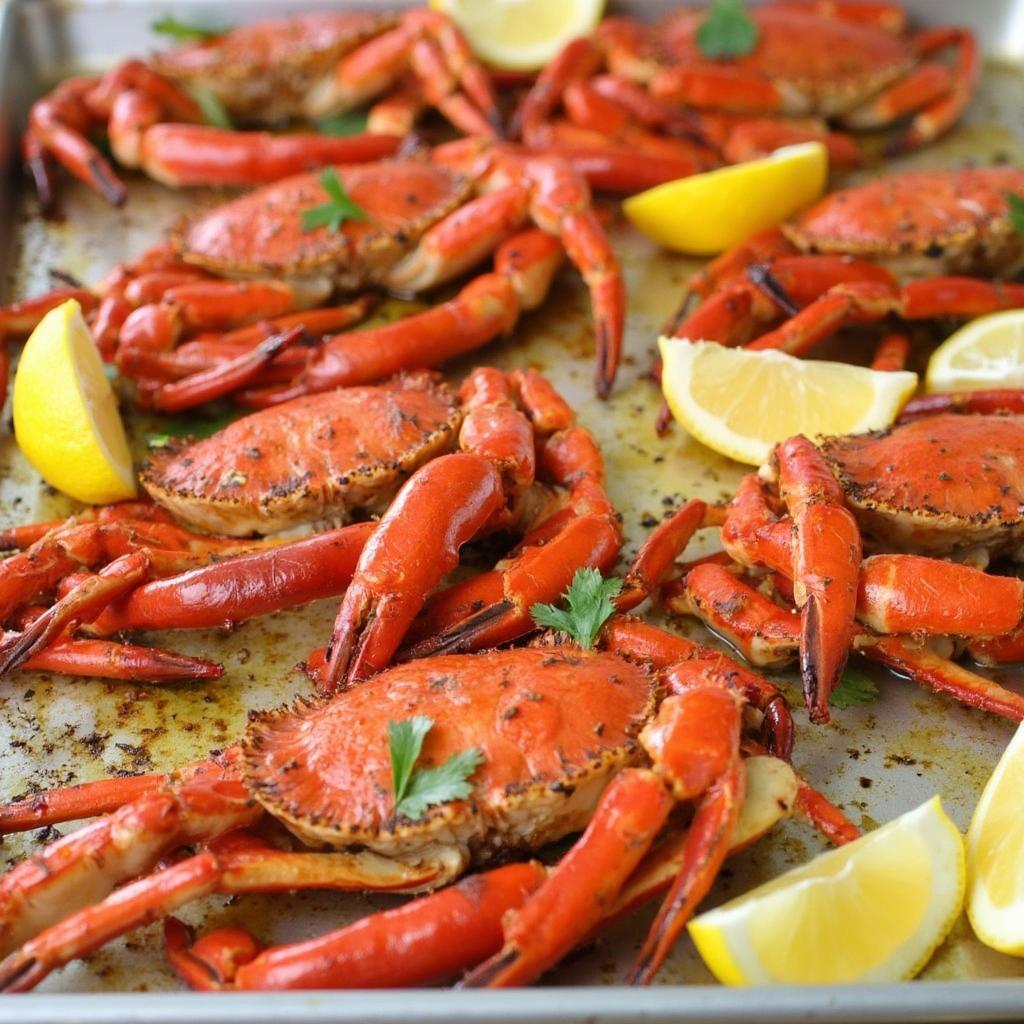 Baked Red King Crab Legs with Lemon Wedges