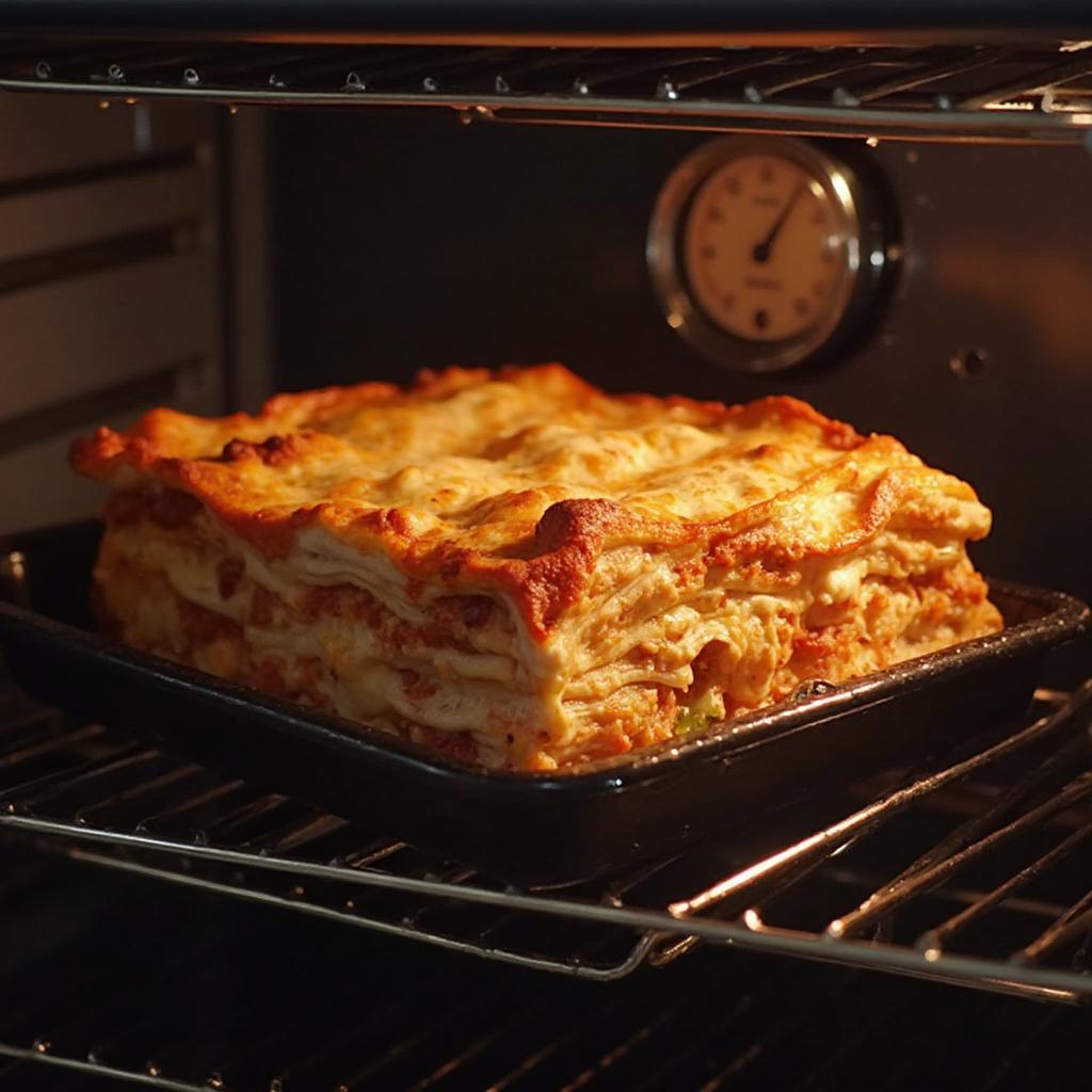 Baking lasagna with no-boil noodles at the correct temperature.