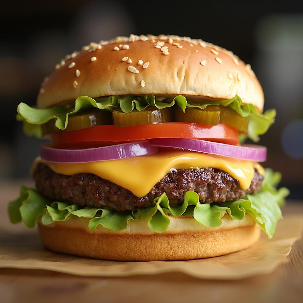 Burger with Melted Cheese and Toppings