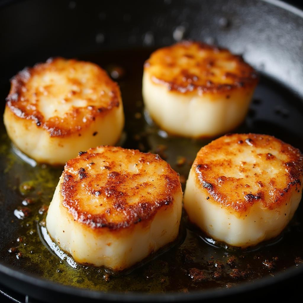 Searing Scallops in Hot Cast Iron Skillet