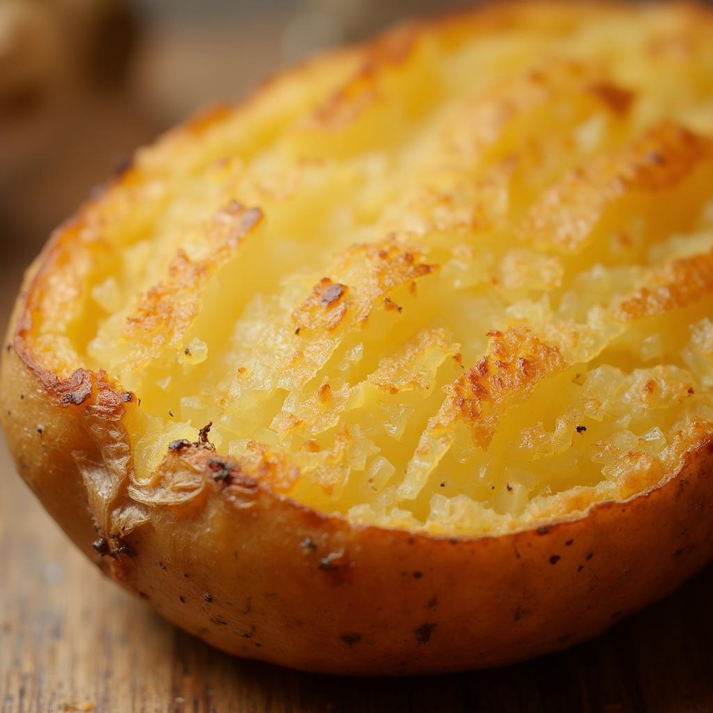 Close-Up of Crispy Baked Potato Skin