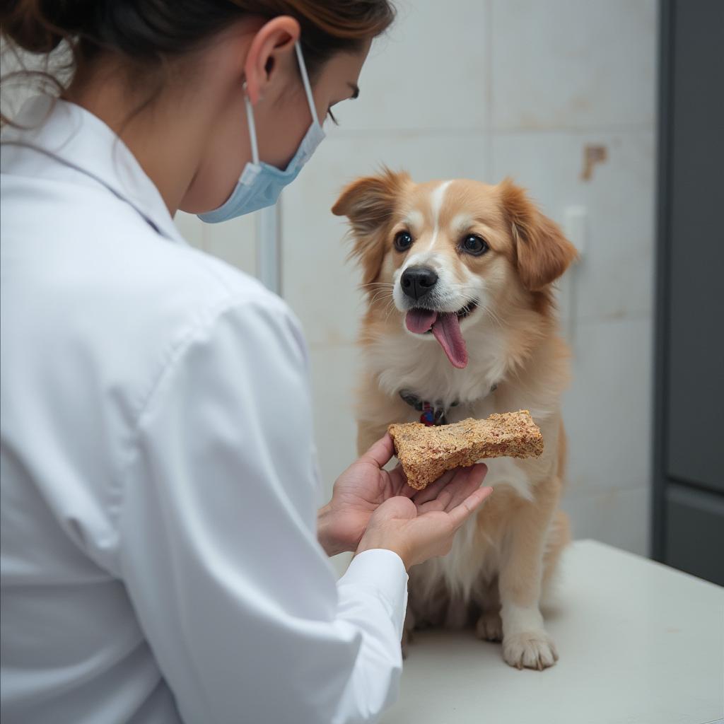 Dog at Vet Checkup after Bone Ingestion