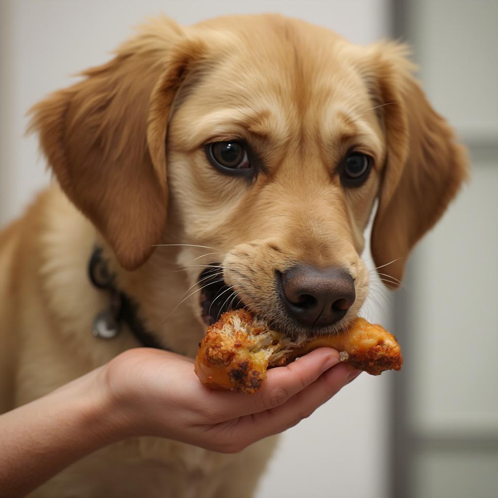 Dog Chewing on a Cooked Chicken Foot