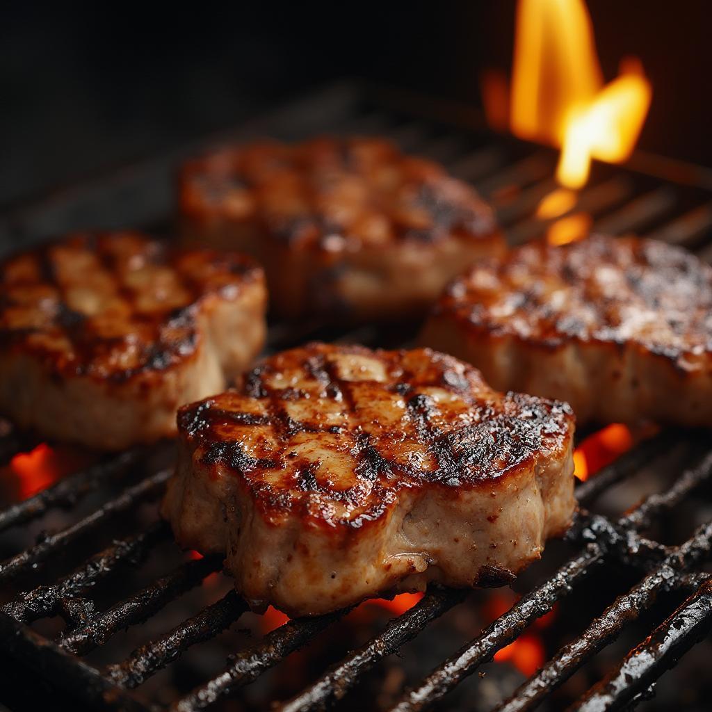 Grilling sirloin chops on a barbecue grill