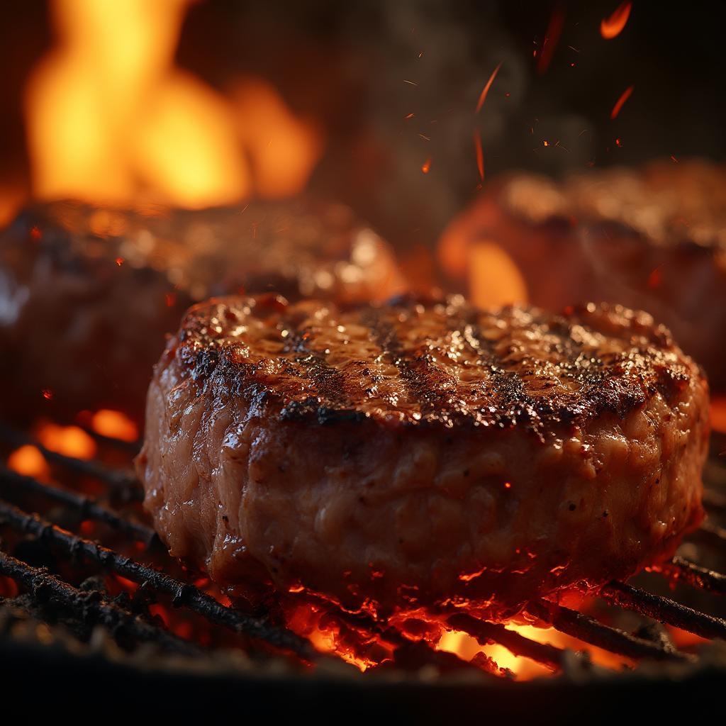 Grilling a top sirloin cap (picanha) on a barbecue grill.