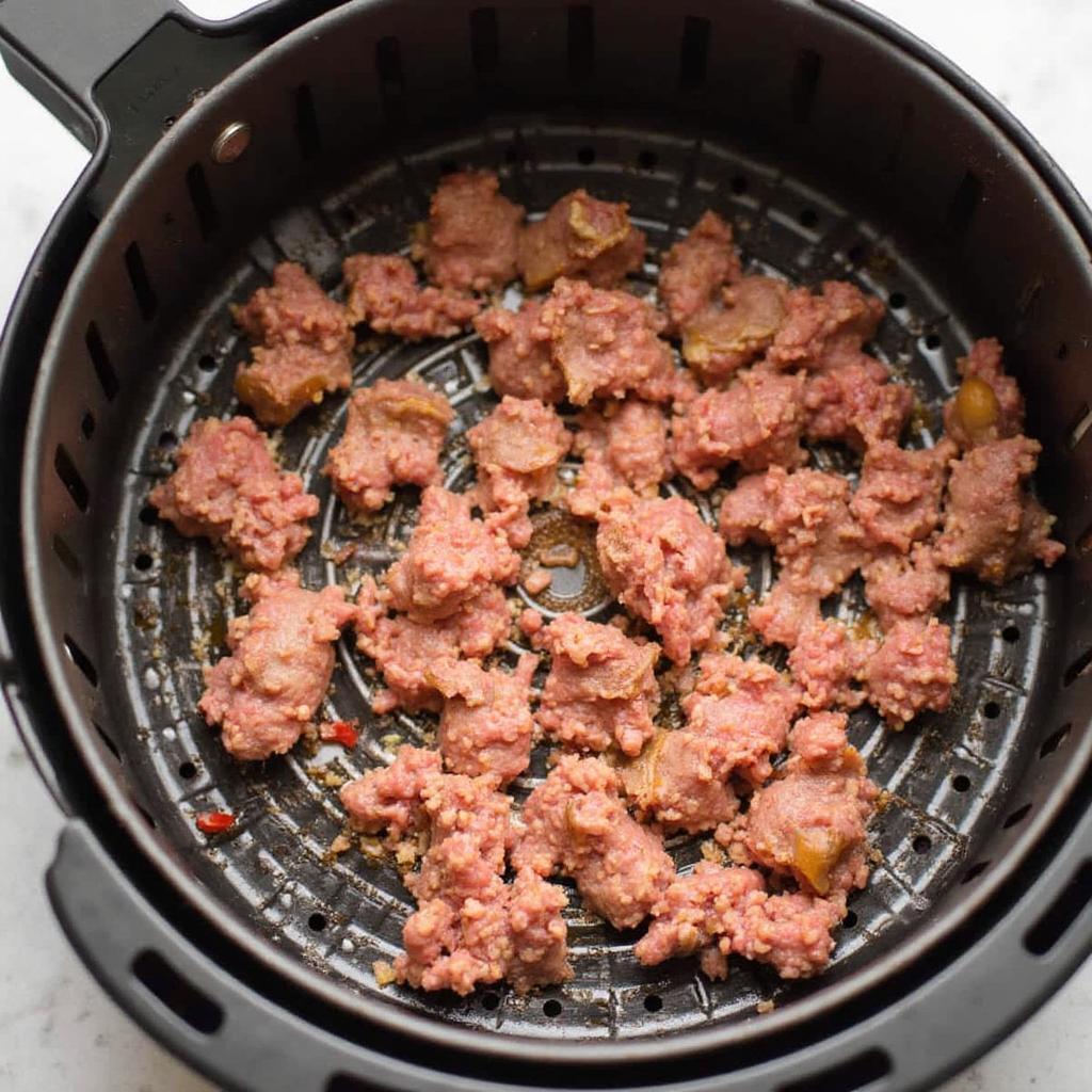 Drained ground beef after air frying