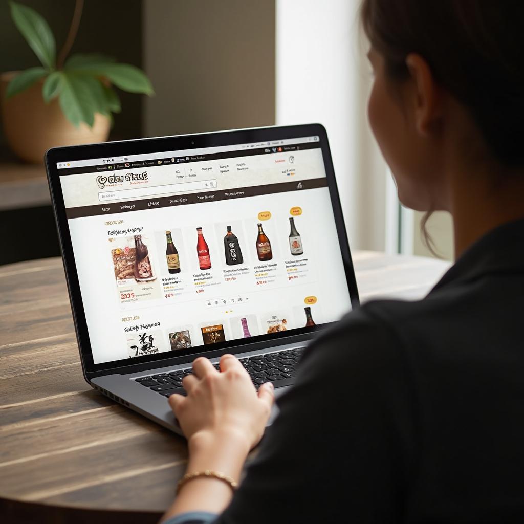 Person browsing cooking sake options on a laptop