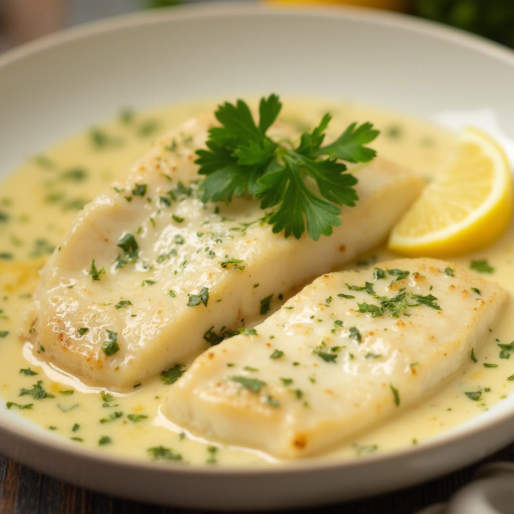 Poached Frozen Cod in White Wine Sauce