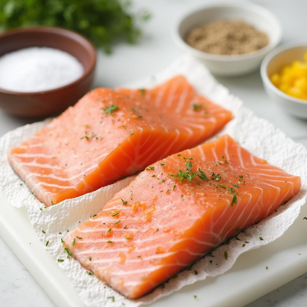 Preparing silver salmon fillets for cooking