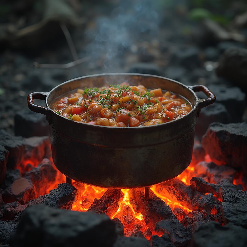 Sealed Can Cooker on Hot Coals