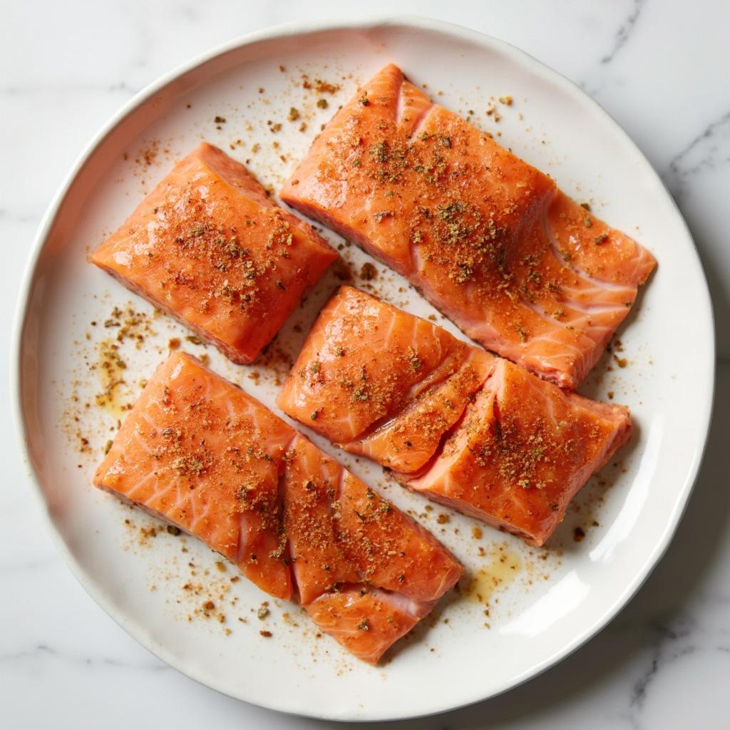 Seasoned Frozen Salmon Ready for the Air Fryer