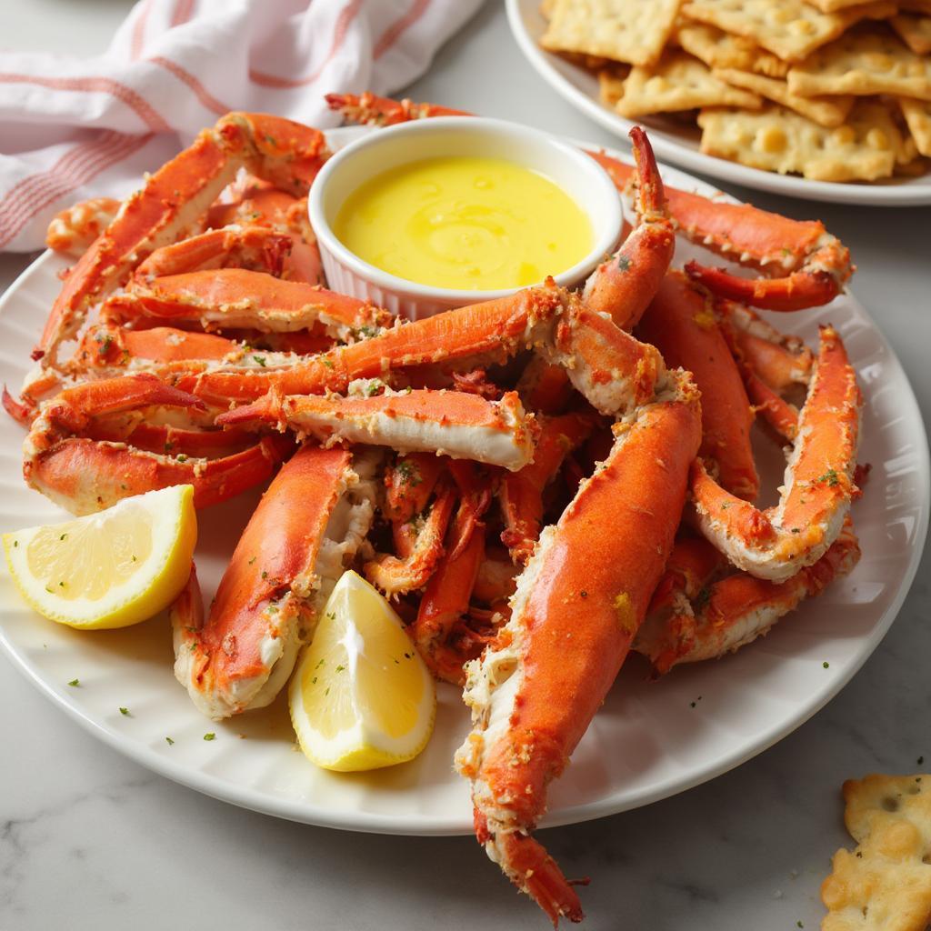 Serving Red King Crab Legs with Melted Butter and Lemon Wedges