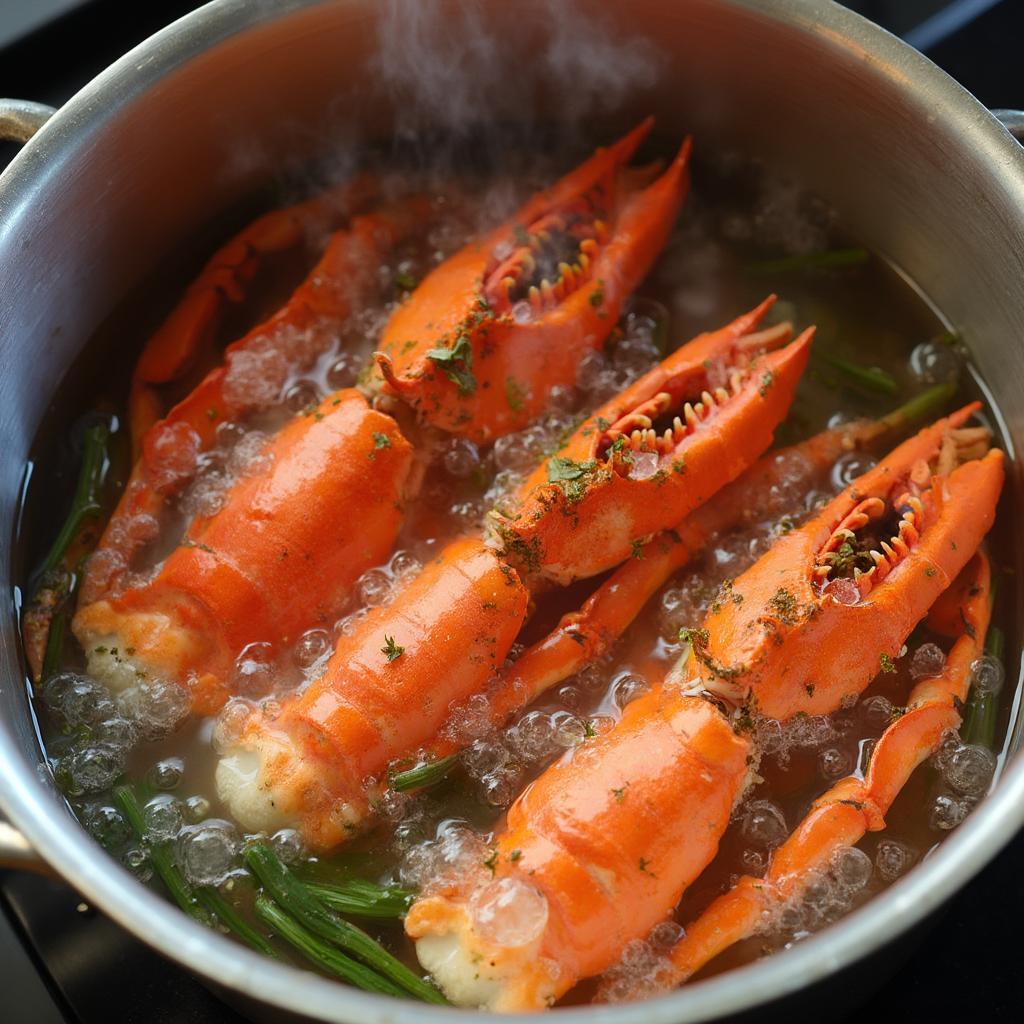 Steaming Red King Crab Legs in a Pot